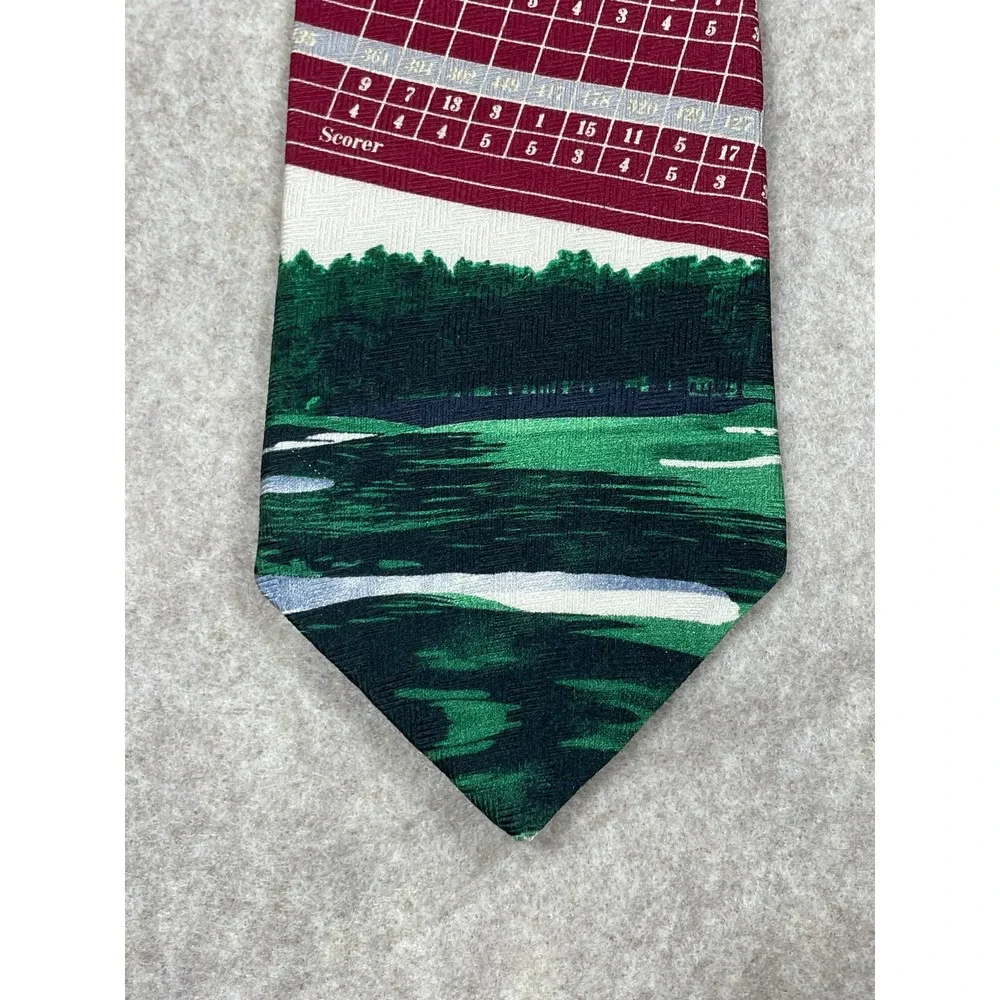 Pinehurst Golf Men's Tie Silk USA Scenic Course #2 Layout Burgundy Red Scorer